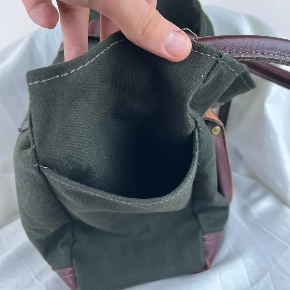 Orvis Not Ordinary 2017 Bag Green Canvas Tote Bag With Burgundy Leather